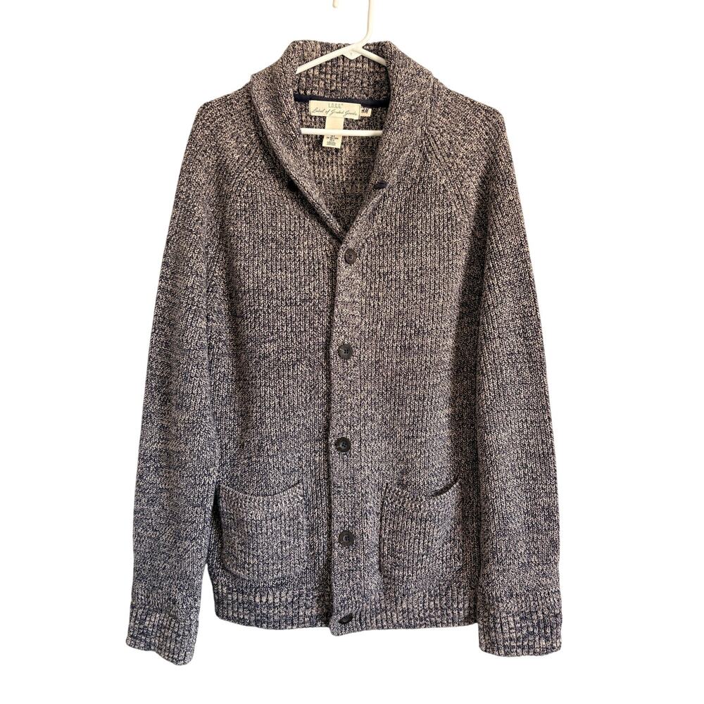 L.O.G.G. H&M Shawl Collar Blue Marled Cardigan Sweater Men's Large Cabincore